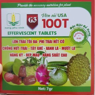 Phân bón vi lượng Viên sủi 100T Phì trái Lớn trái  7gr