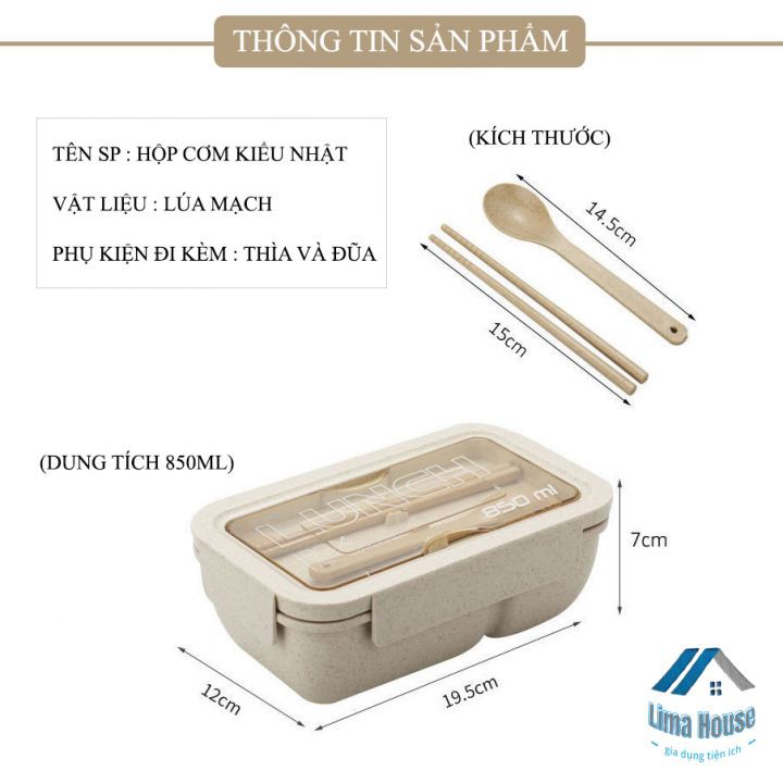 Hộp cơm văn phòng kiểu Nhật kèm thìa và đũa