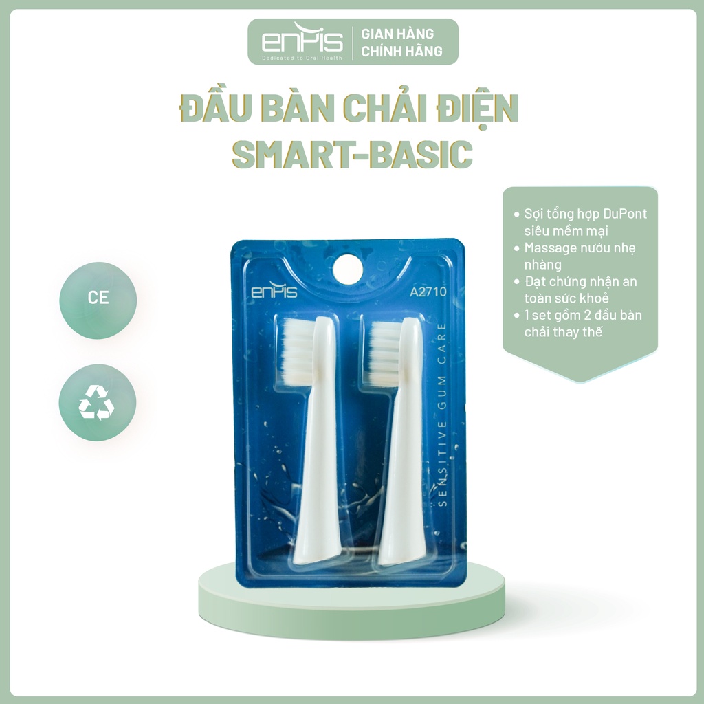 Set 2 đầu bàn chải điện ENPIS thay thế cho dòng SMART BASIC chính hãng, Siêu mềm mại, Sạch sâu, Màu trắng enpis_hcm