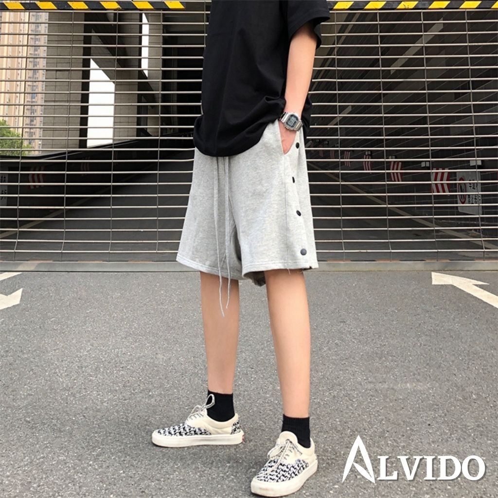 Quần SHORT TRƠN khuy nút unisex ALVIDO thể thao basic nam nữ oversize phong cách đường phố Hàn Quốc Ulzzang QS310