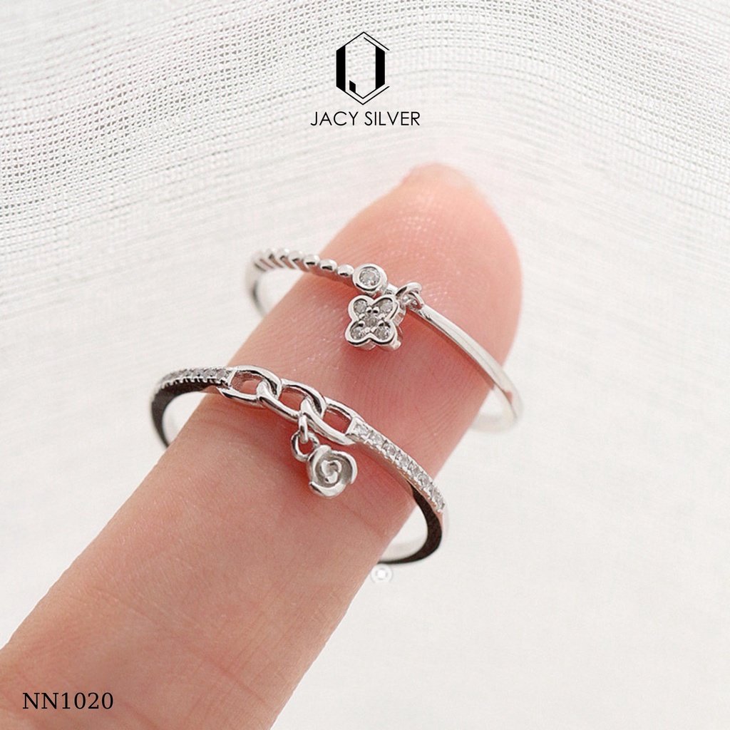 Nhẫn Bạc 925 Charm Hoa Hồng, Nhẫn Bạc Ý Cho Nữ Jacy Silver NN1020
