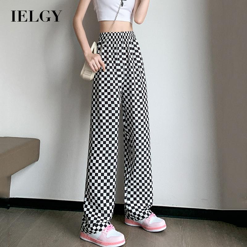 Quần dài IELGY mỏng nhẹ kẻ caro trắng đen thời trang cho nữ
