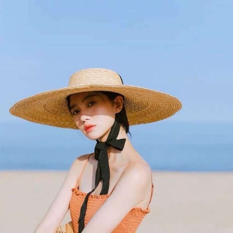 Bán sỉ mũ cói tiểu thư cao cấp buộc dây đai trắng, đen cam kết mũ cói loại 1 đóng hộp cứng khi gửi