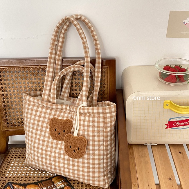 Túi đựng hộp cơm trưa bằng cotton sức chứa lớn họa tiết hoa / gấu xinh xắn