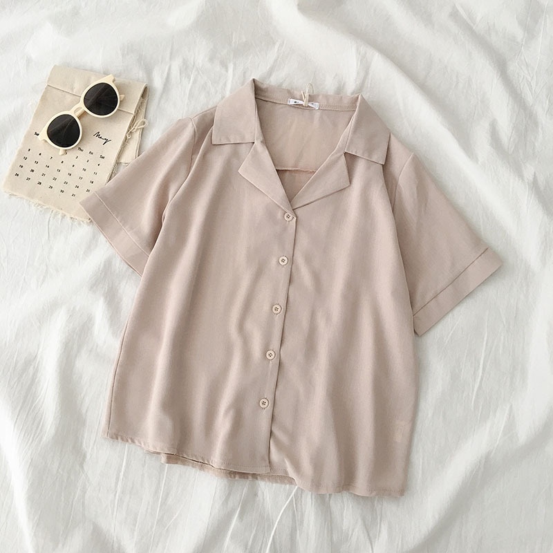 Áo sơ mi Chiffon tay ngắn đơn giản size S-4XL