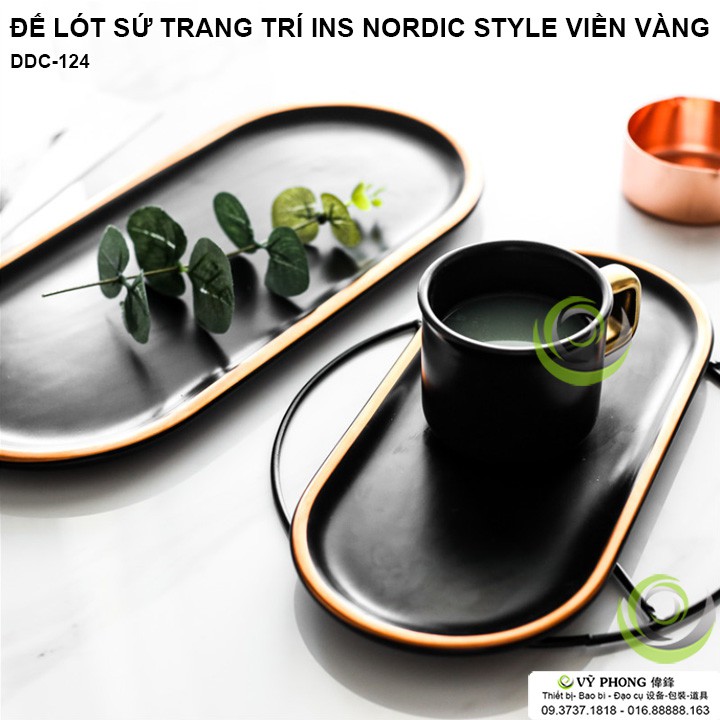 DĨA ĐẾ SỨ LÓT TRANG TRÍ INS NORDIC STYLE ĐEN VIỀN VÀNG CHỤP ẢNH SẢN PHẨM DDC-124a,b