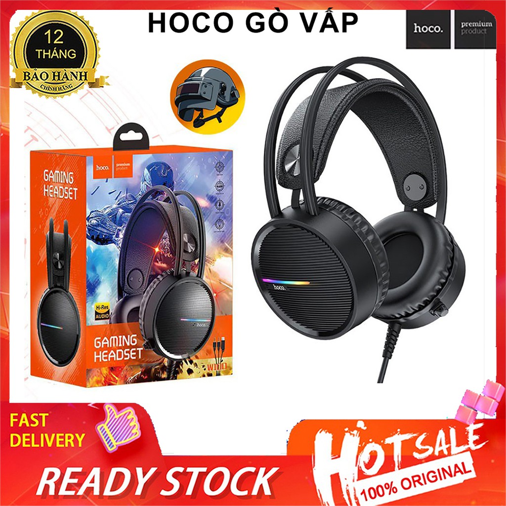 ⚡NowShip⚡ Tai Nghe Âm Thanh Hay Chụp Tai Có Dây Hoco W100 Chính Hãng game gaming Led RGB - hoco