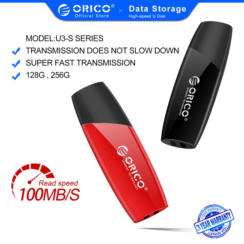 Ổ Đĩa Flash USB 3.0 ORICO 64GB / 128GB / 256GB USB 3.0 Chất Liệu ABS Màu Đen Và Đỏ Cho TV / Máy Tính