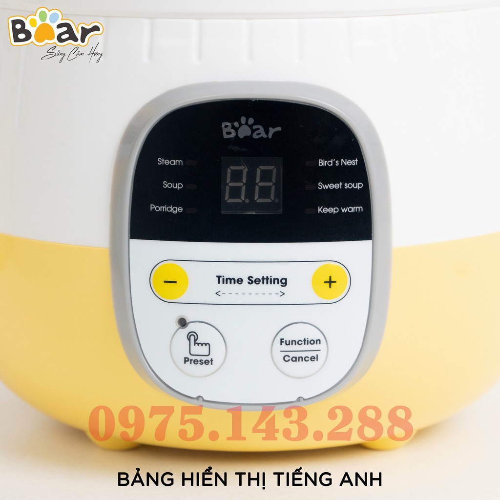 [BẢN QUỐC TẾ] Nồi Nấu Cháo Ninh Hầm Cách Thuỷ Cho Bé BEAR 0,8l [có thể vừa nấu cháo vừa hấp củ quả]