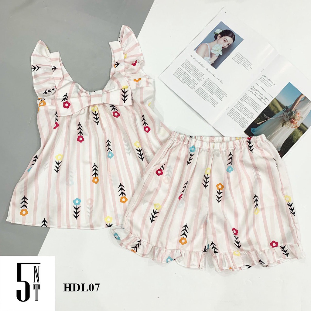 Bộ ngủ nữ mùa hè cộc dáng áo cánh tiên, mẫu bộ pijama cộc chất liệu lụa hàn  bộ pizama mát mẻ, không nhăn