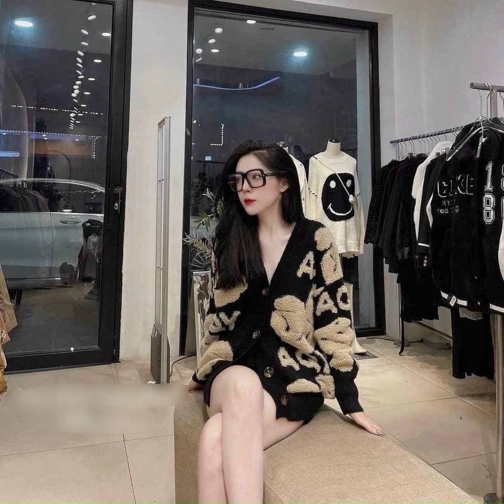 Cardigan Gấu Nổi Xù Nữ, Chất Len Dầy, Free size Dưới 70 kg