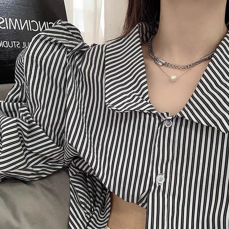 Dây chuyền nữ 2 mảnh Vòng cổ hạt cá tính 2 dây liền chất liệu hợp kim