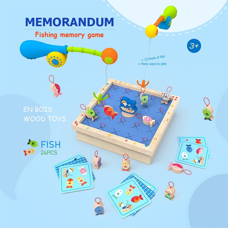 BỘ TRÒ CHƠI CÂU CÁ LUYỆN TRÍ NHỚ BẰNG GỖ CHO BÉ