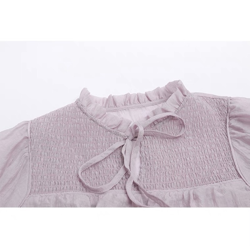 Váy đầm babydoll tầng tay bồng nhún cổ