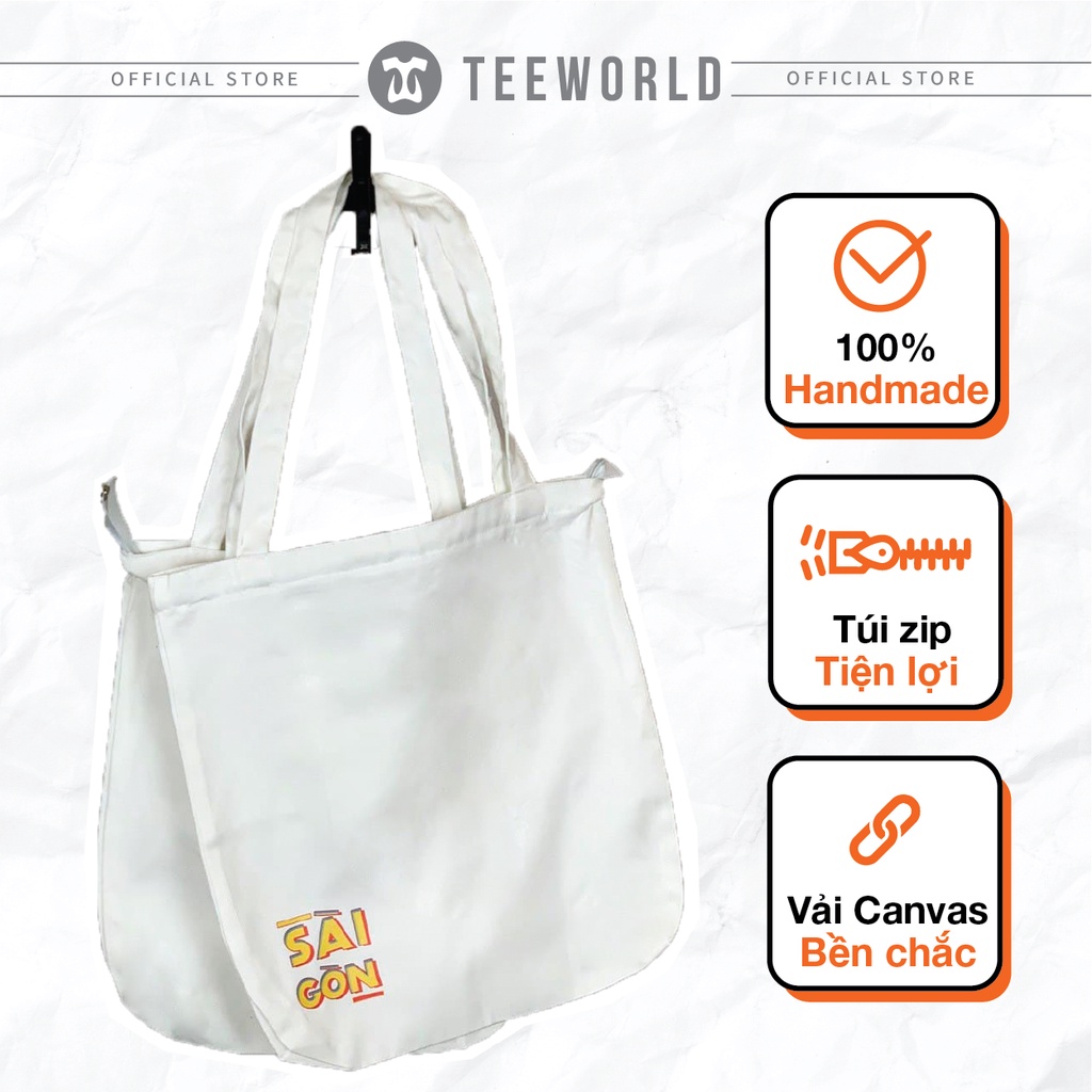 Túi vải Teeworld Canvas Basic Trắng In Chữ Sài Gòn