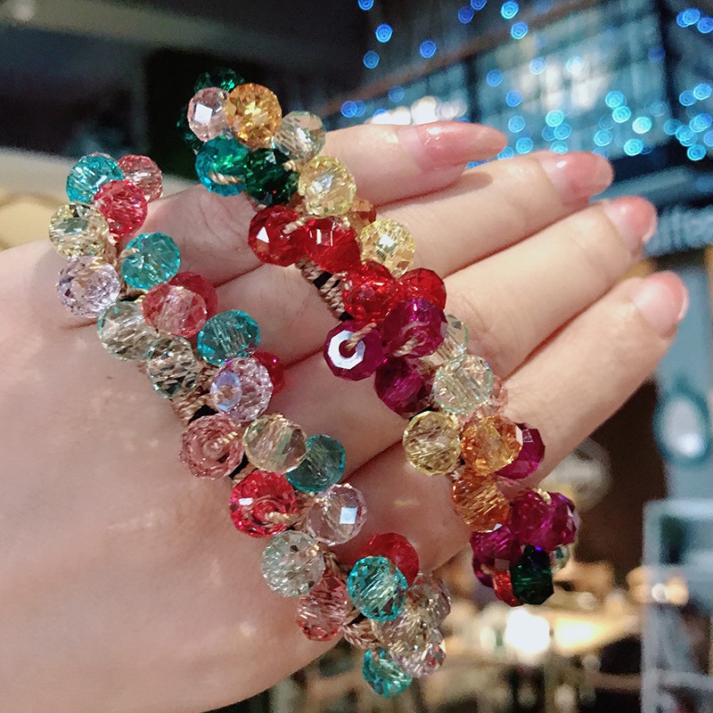 Dây Buộc Tóc Đính Pha Lê Resin Màu Cầu Vồng Hai Cách Sử Dụng Hàng Mới Cho Nữ