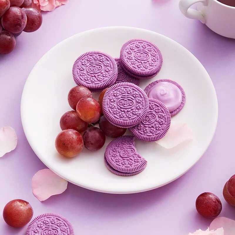 Oreo hồng vị hoa anh đào bưởi, oreo tím hoa hồng nho, oreo ô long đào, nho đào, berries