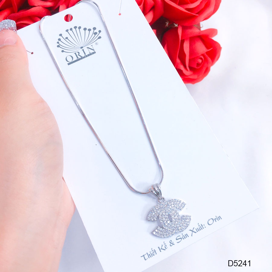 Dây chuyền bạc nữ, dây mì trơn mặt chữ đính đá cao cấp Orin D5241