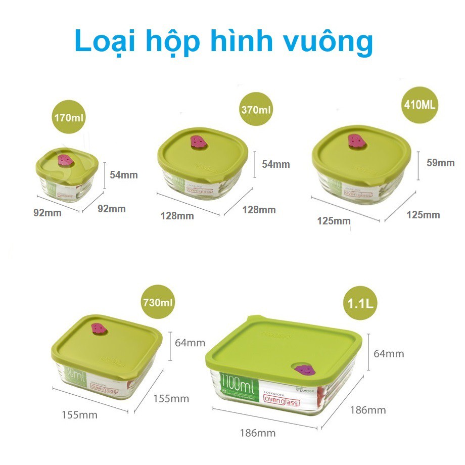 Hộp thủy tinh chịu nhiệt Lock&amp;Lock Steamhole nắp silicone sử dụng lò vi sóng