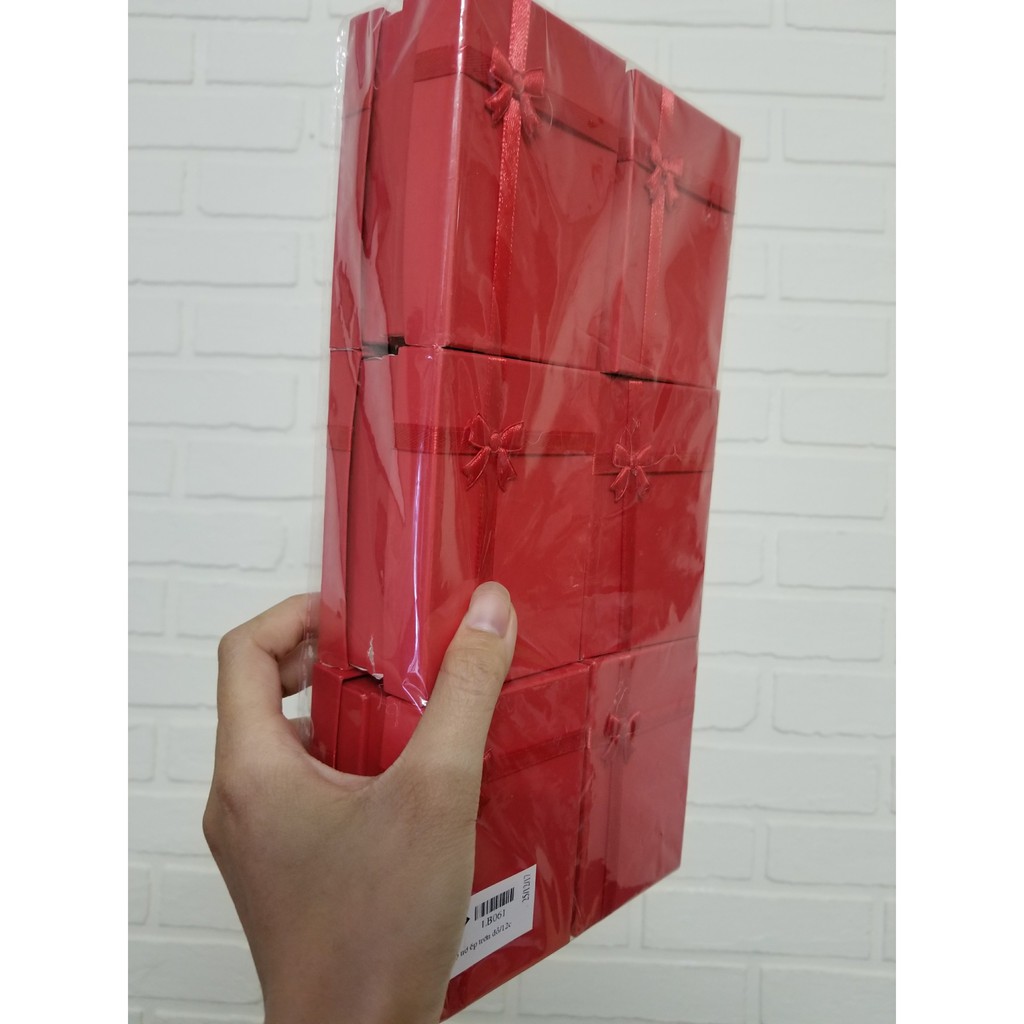 CHUYÊN SỈ_Combo 12 hộp quà đỏ đựng trang sức đựng vòng tay đựng quà tặng nơ ép trơn size 9,5 x 6,5 x 2,5cm
