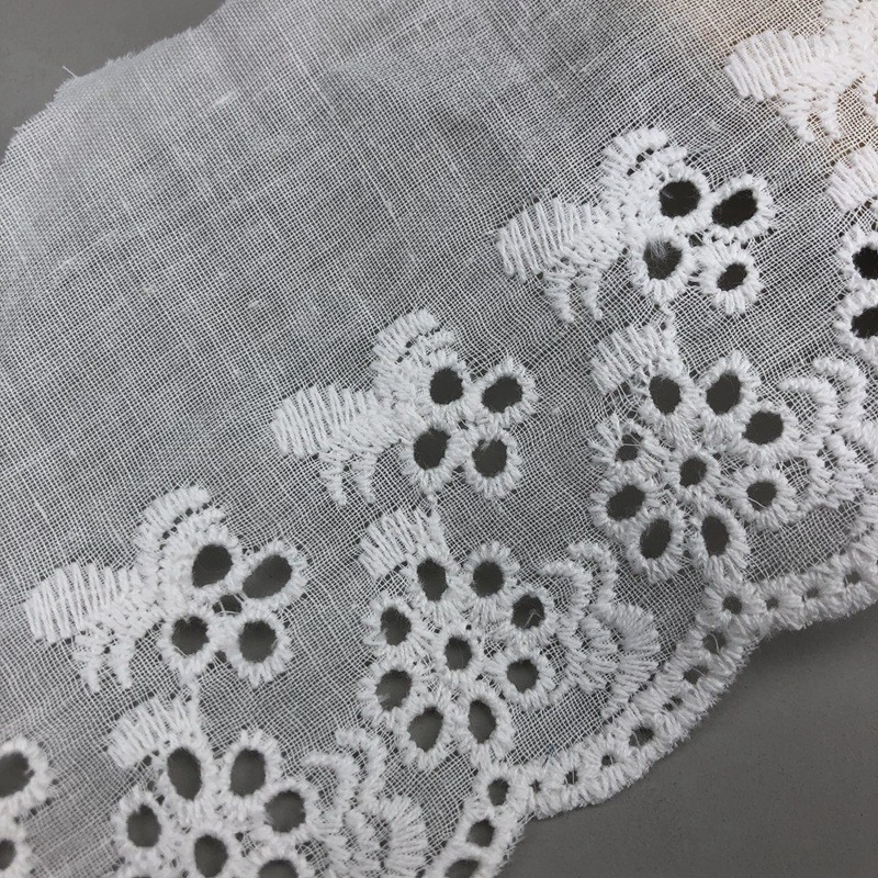 8cm ren vải cotton vải thô trắng thêu hoa đục lỗ phụ kiện đồ handmade phụ kiện thời trang may mặc