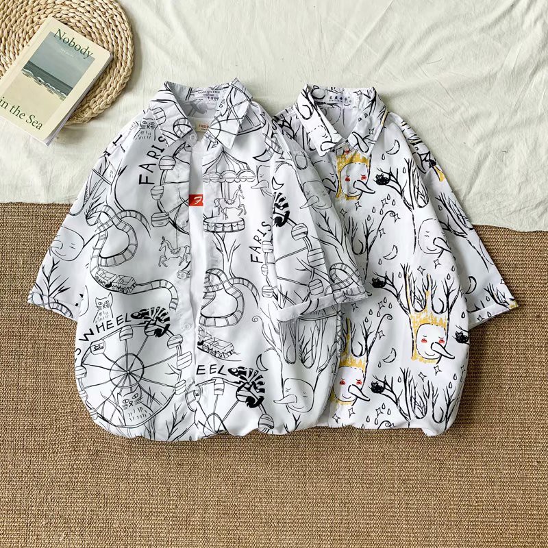 Áo Sơ Mi Tay Ngắn In Họa Tiết Hoạt Hình Phong Cách Hawaii Thời Trang Cho Nam