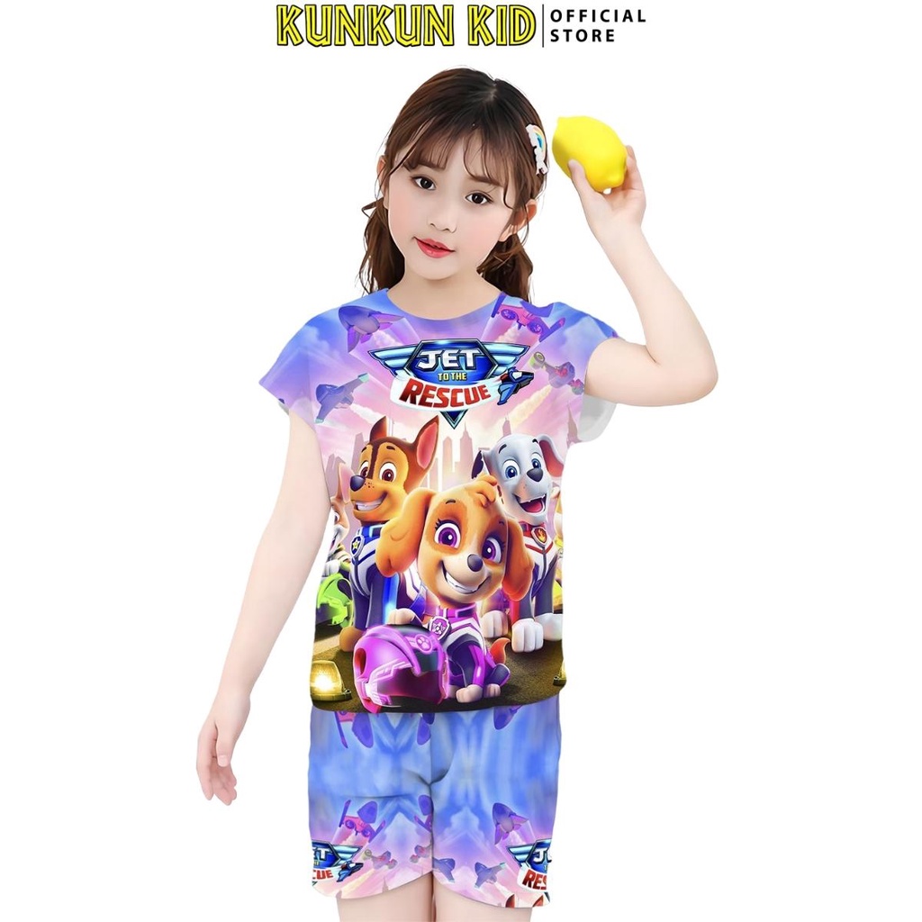 Quần áo bé gái thun lạnh in 3d tay ngắn hoạt hình chó cứu hộ Kunkun Kid TP539 - Đồ trẻ em size đại từ 10-60kg