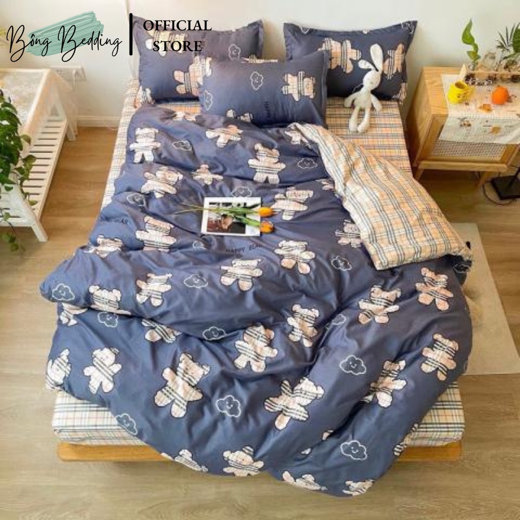Bộ chăn ga Cotton poly thú cưng chăn ga hàn quốc đủ màu đủ size miễn phí bo chun
