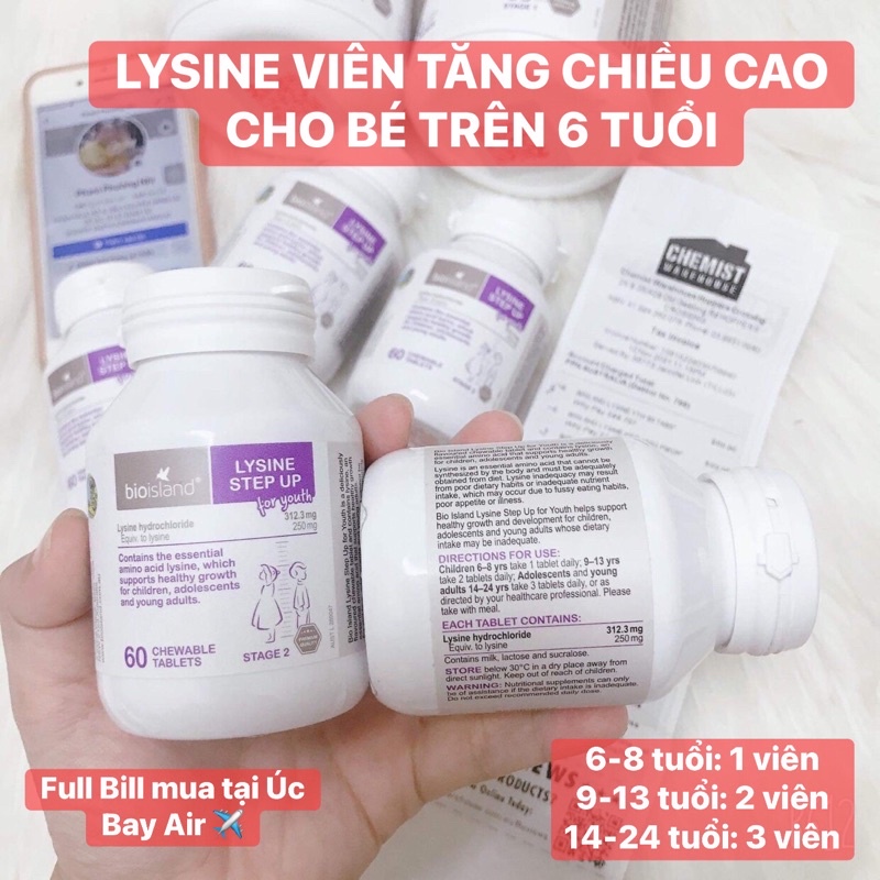 VIÊN UỐNG TĂNG CHIỀU CAO LYSINE BIO ISLAND CHO BÉ TRÊN 6 TUỔI - 24 TUỔI
