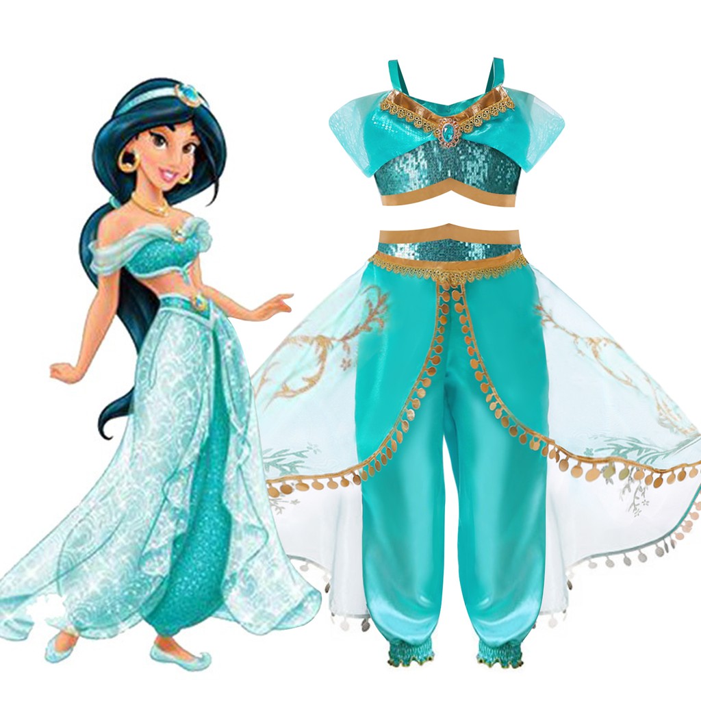 Bộ Đồ Hóa Trang Công Chúa Jasmine Trong Aladdin và Cây Đèn Thần Đính Kim Sa Đáng Yêu Cho Bé Gái Dịp Halloween
