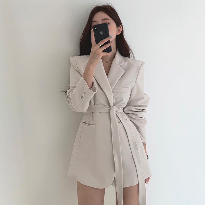 Hellomida Áo Blazer Nữ Dáng Rộng Dây Đan Chéo Tay Dài quyến rũ