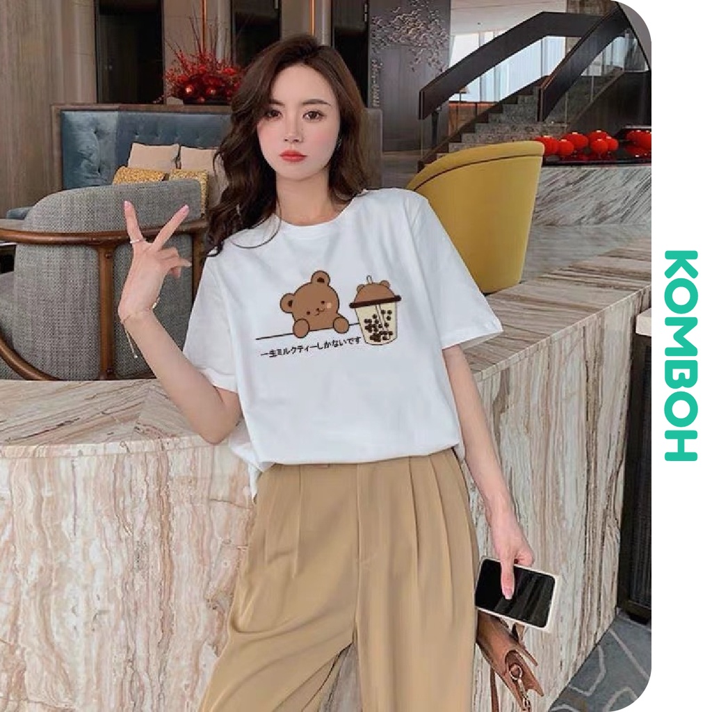 Áo phông thun unisex tay lỡ form rộng đẹp oversize nam nữ ulzzang GẤUTRÀSỮA KOMBOH A110