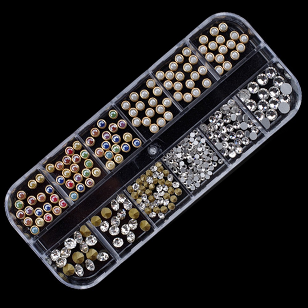 12 loại móng tay khác nhau trang trí đá sắc nét mẫu Charm đính móng Hỗn Hợp Siêu Xinh Đi kèm với Gel Đính Đá