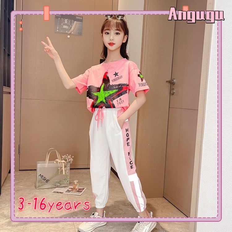 Bộ Đồ Thể Thao 2 Món Áo Thun Tay Ngắn Thời Trang Mùa Hè Cho Bé Gái Từ 3-4 - 5-6 - 7-8 - 9-10 - 11-12 - 13-14 - Năm Quần Thể Thao Trẻ Em Áo Thun S