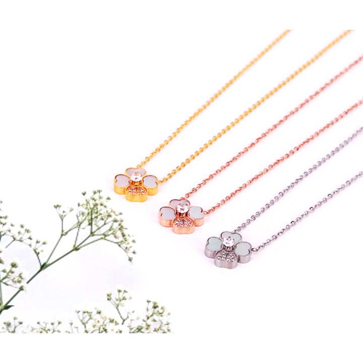 Dây chuyền nữ titan cỏ 4 lá đính đá siêu đẹp, bền màu, hợp thời trang