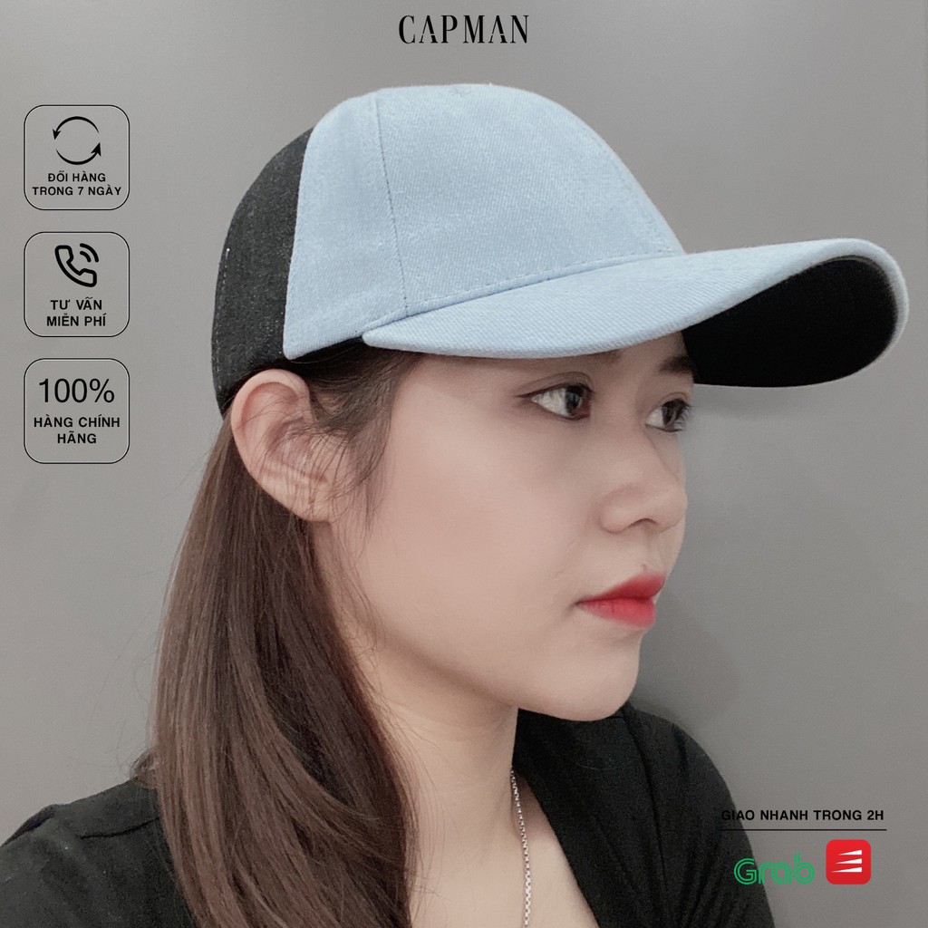 Mũ lưỡi trai chính hãng CAPMAN phom dáng thể thao vải jean màu đen xanh CM130
