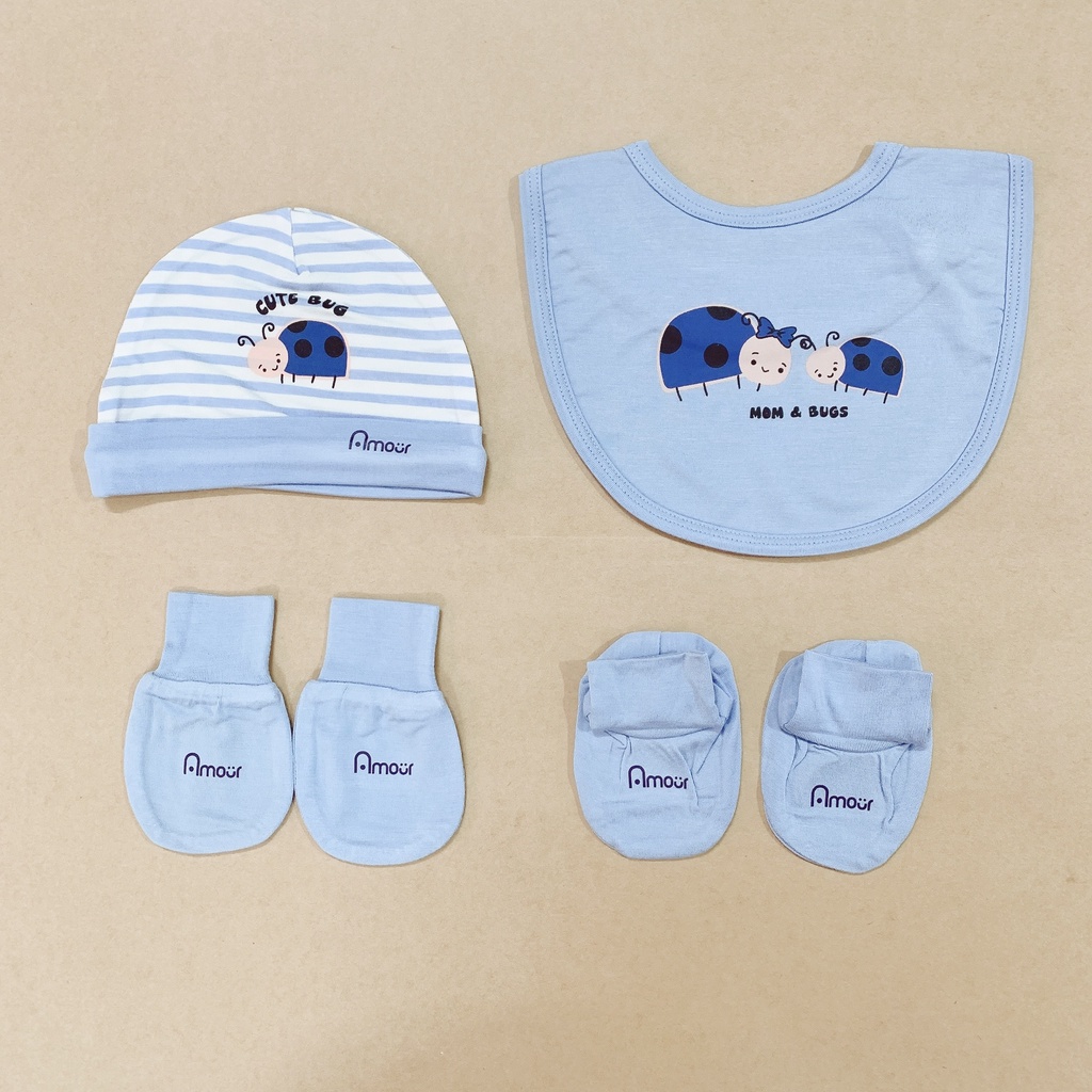 SET MŨ YẾM BAO CHÂN TAY SƠ SINH CHẤT SỢI TRE AMOUR