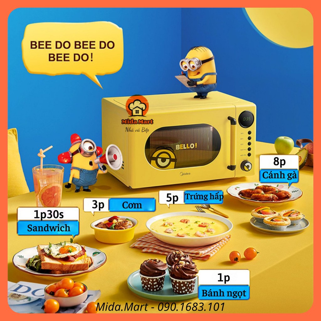 🔥 LÒ VI SÓNG MINIONS MÀU VÀNG 20L CHÍNH HÃNG MIDEA PM2009 BẢO HÀNH 6 THÁNG 🔥