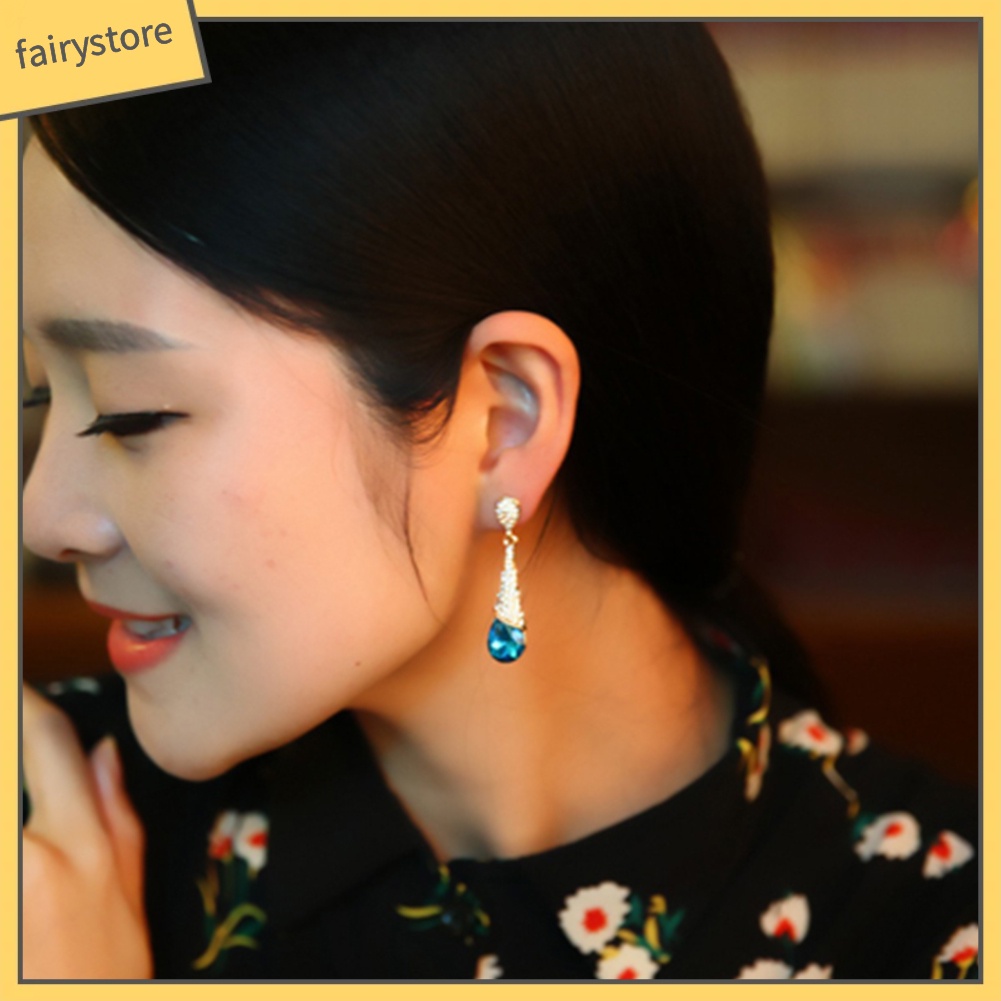 Bông Tai Dáng Dài Đính Đá Zircon Sang Trọng Cho Nữ