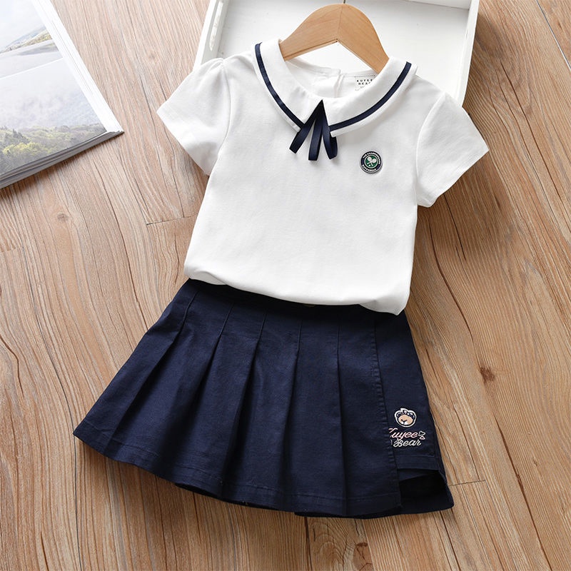 Bộ Áo Ngắn Tay + Chân Váy Xếp Ly Xinh Xắn Theo Phong Cách Mùa Hè Dành Cho Nữ