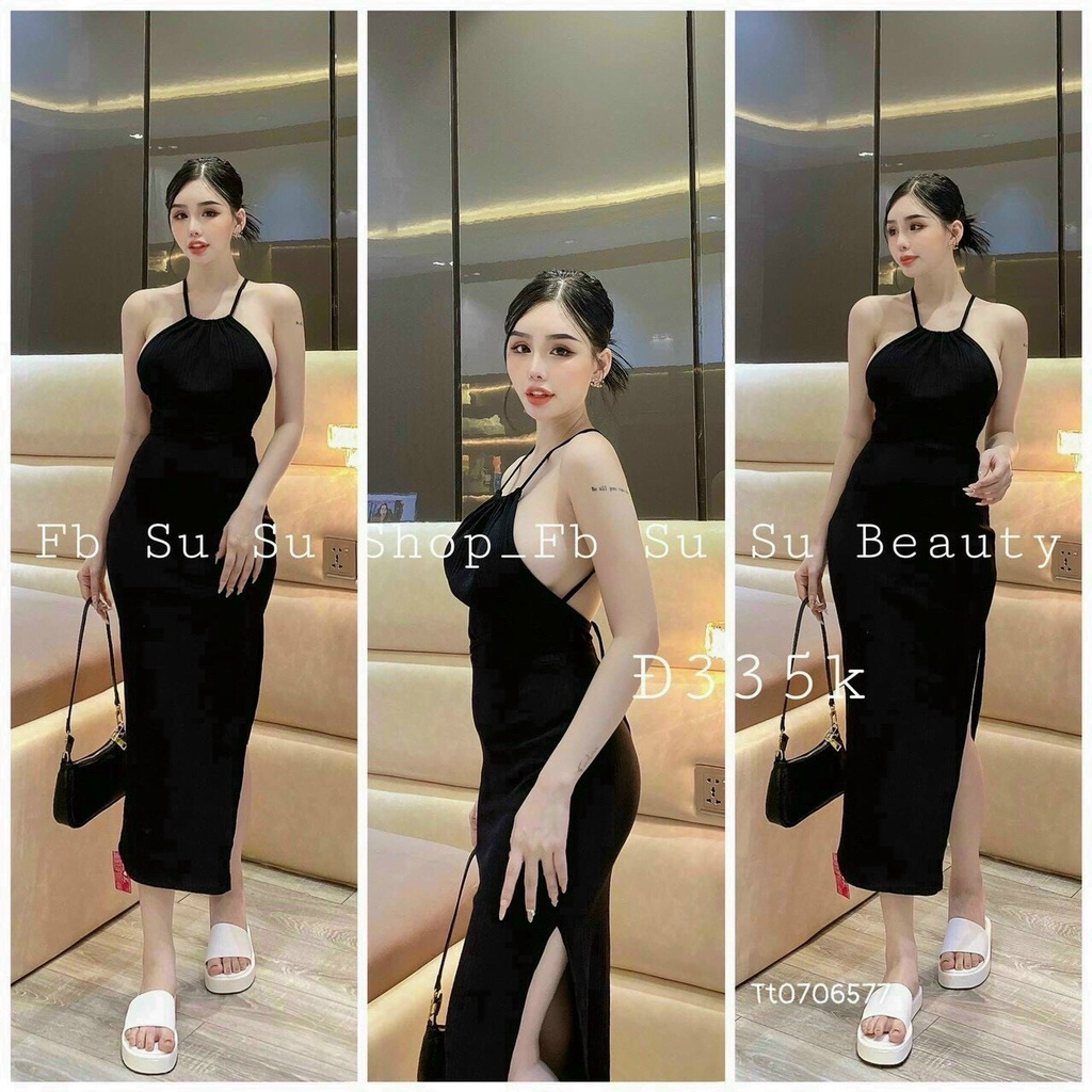 Đầm Body Cổ Yếm Thiết Kế Xẻ Tà Chất Liệu Thun Gân Co Dãn Kiểu Dáng Sexy Phù Hợp Cho Nàng Đi Chơi, Đi Tiệc Mp