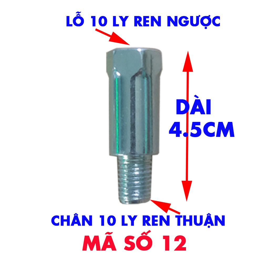 1 Con Ốc Nối Chuyển Ren Thuận 10 Ly 4.5cm Hoặt 6cm Chân Gương Loại Dài Xe Máy Sh Vision Lead Sh Mode Ab Air blade.....