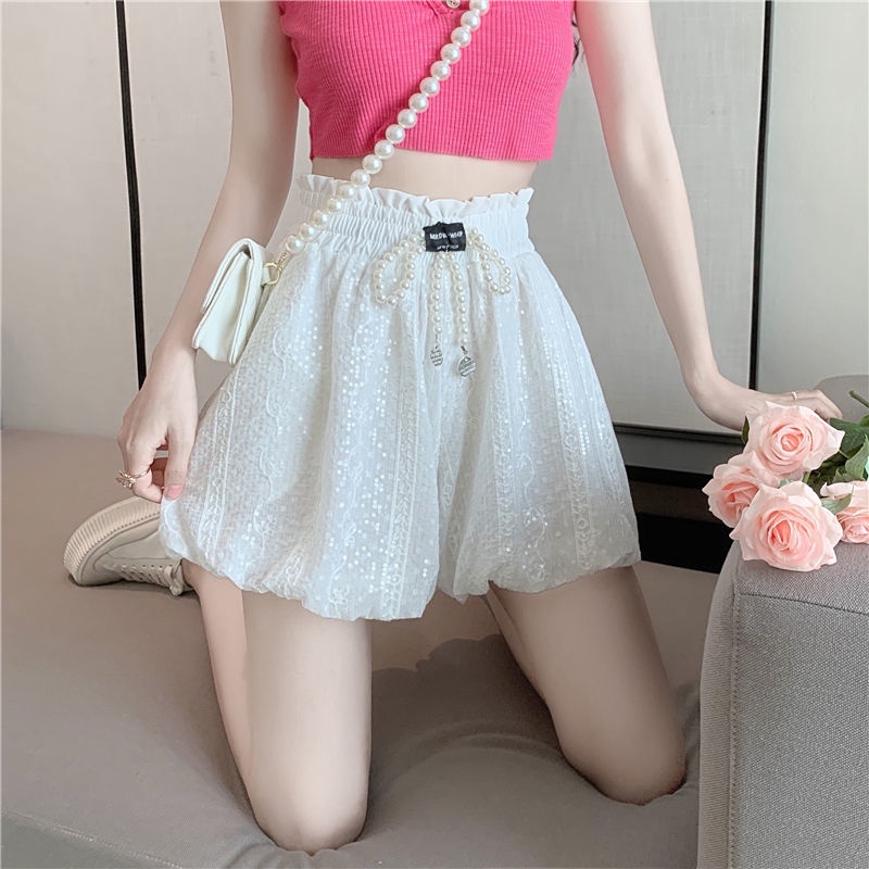 Quần Lửng Ống Rộng Lưng Cao Thêu Họa Tiết Lấp Lánh Thời Trang Mùa Hè Cho Nữ