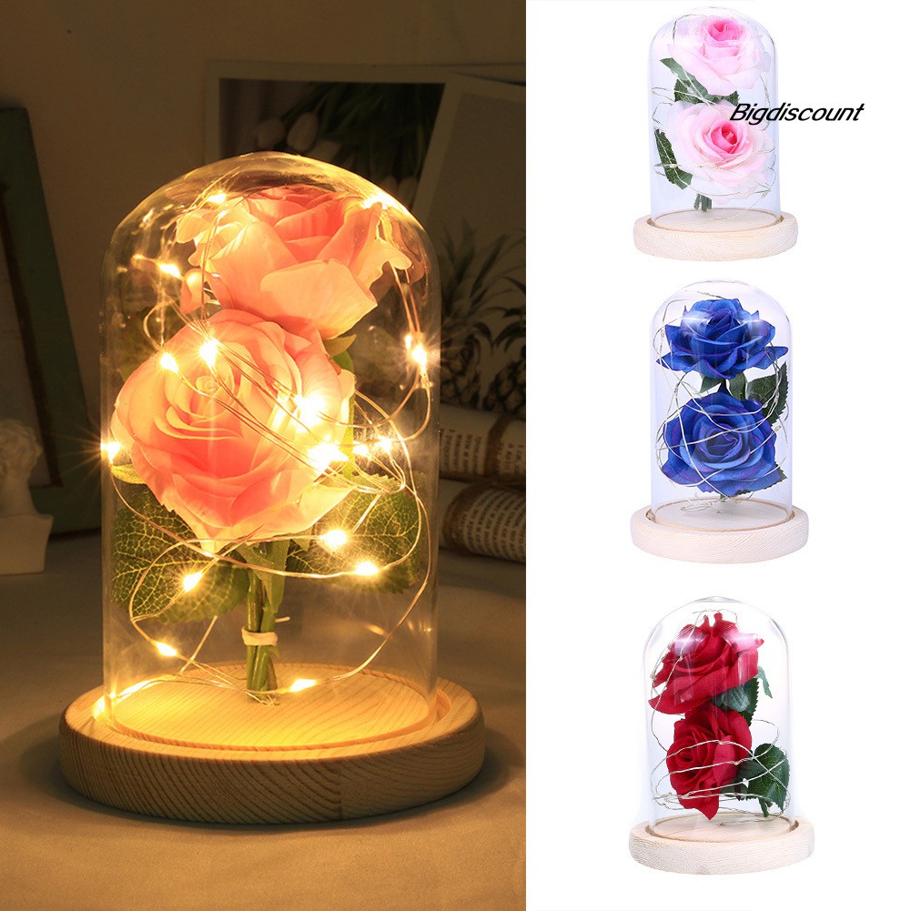 Lọ Hoa Hồng Giả Bằng Thủy Tinh Có Đèn Led Dùng Để Trang Trí Đẹp Mắt