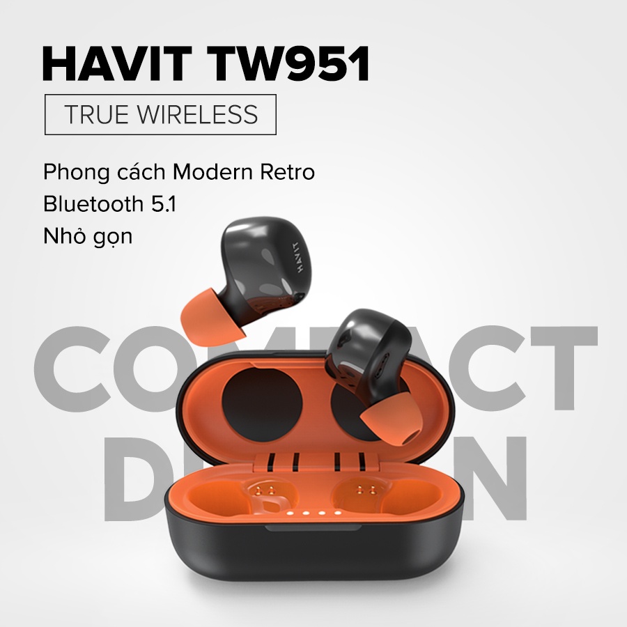 Tai Nghe True Wireless HAVIT TW951, Bluetooth 5.1, Điều Khiển Cảm Ứng, Nghe Đến 15H - Chính Hãng BH 12 Tháng Dizigear