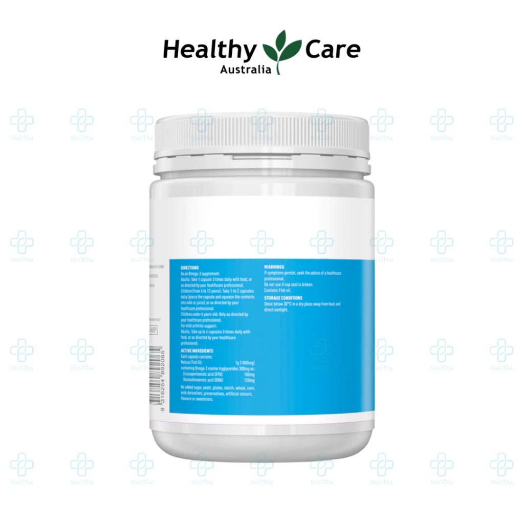 Dầu Cá Omega 3 Healthy Care - Bổ Não, Bổ Mắt, Tim Mạch, Omega 3, DHA, Vitamin E (Lọ 400 Viên)