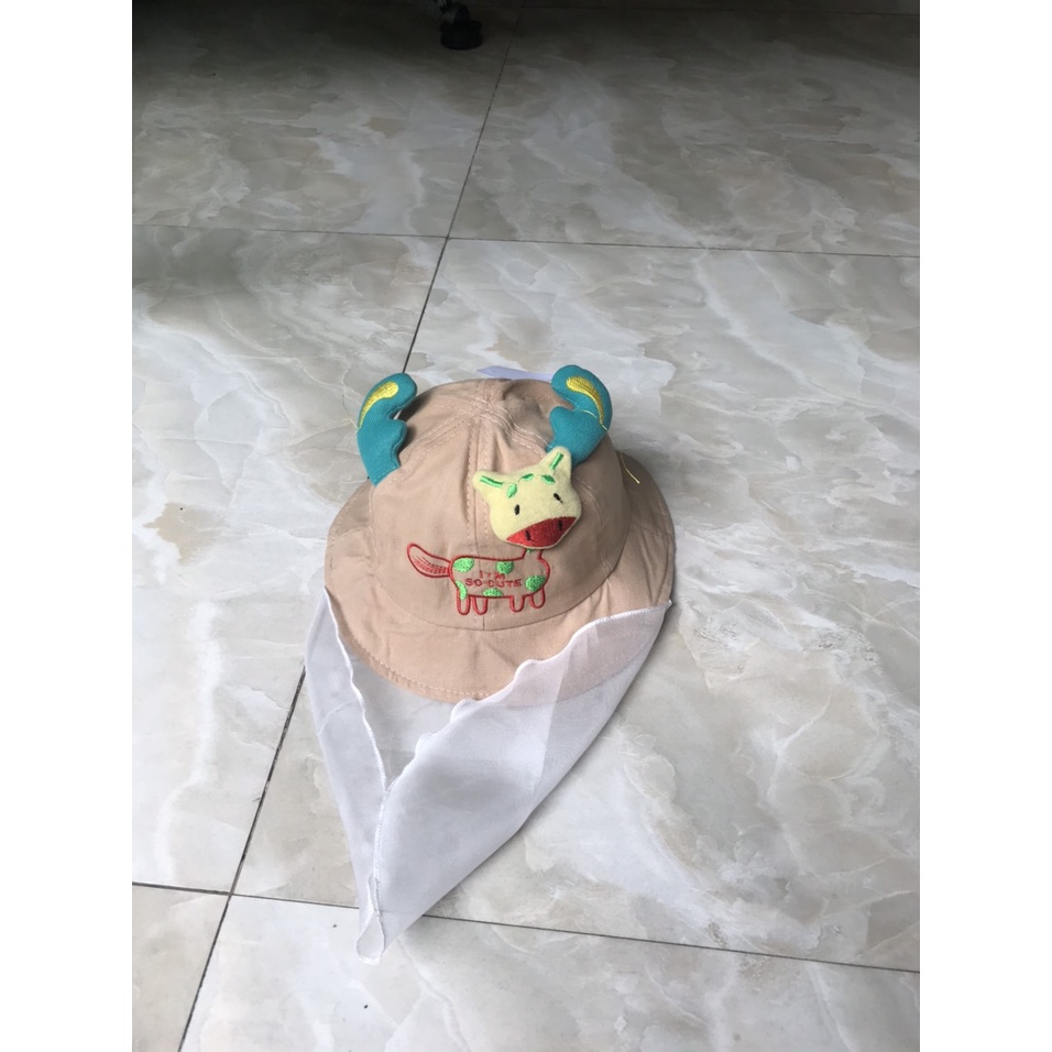 Mũ vành hình trâu kèm khăn voan bé gái