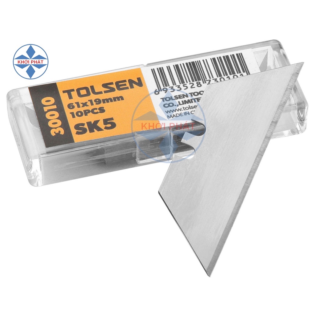 Lưỡi dao rọc giấy hai đầu 61x19x0.6, thép SK5 (Hộp 10 lưỡi)- Tolsen 30010
