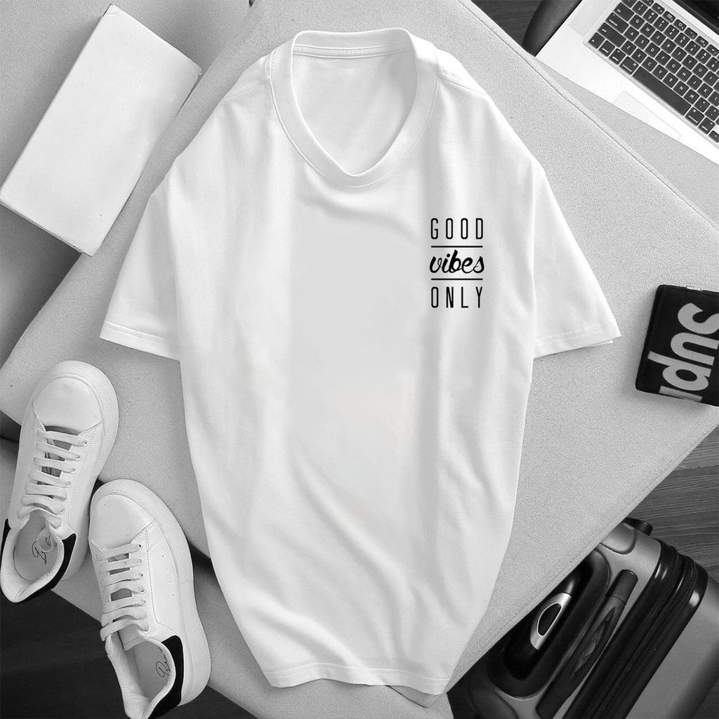 Áo thun phông đen Cotton Unisex in chữ Good Vibes Only Form rộng Full Size