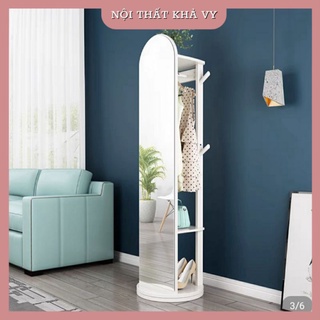 Gương thông minh di động soi toàn thân, thân gỗ xoay 360 độ, kèm kệ, móc treo đồ tiện lợi cao cấp – Nội thất Khả Vy